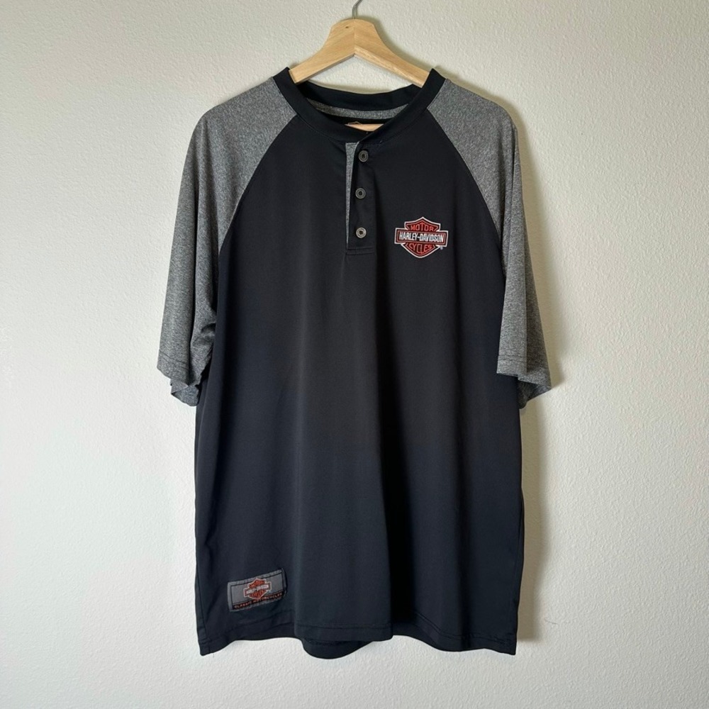 Harley Davidson Mens XL Henley Shirt Raglan Gray Black Rock Hill SC Biker Tee